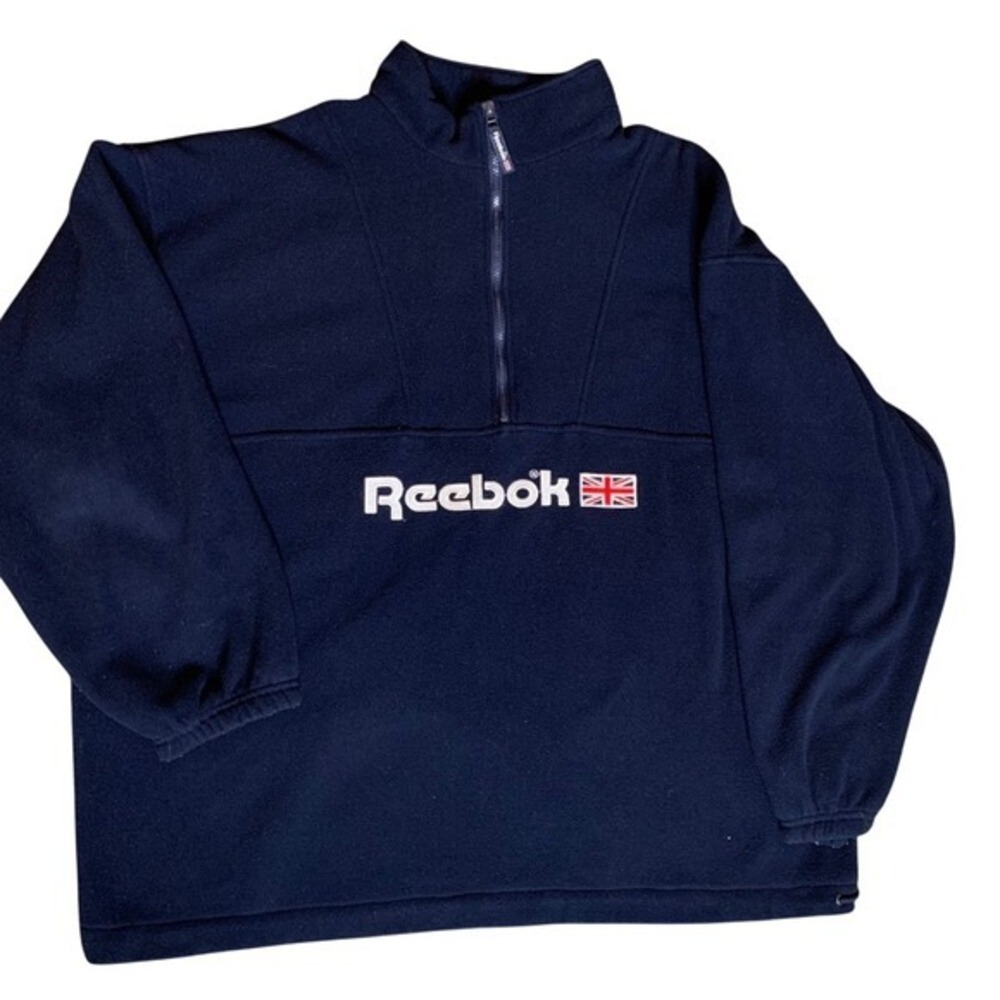 Reebok Fleece Pullover Mens 2XL Navy Blue Polyester Quarter Zip Vintage 90s